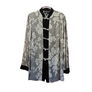 VTG Asian Jacket Tunic  Womens Sz 6 Floral Brocade Mandarin Collar Frog Buttons